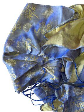 Silk Scarf, Iridescent Woven Vietnamese Silk, Blue Gold, Double Sided